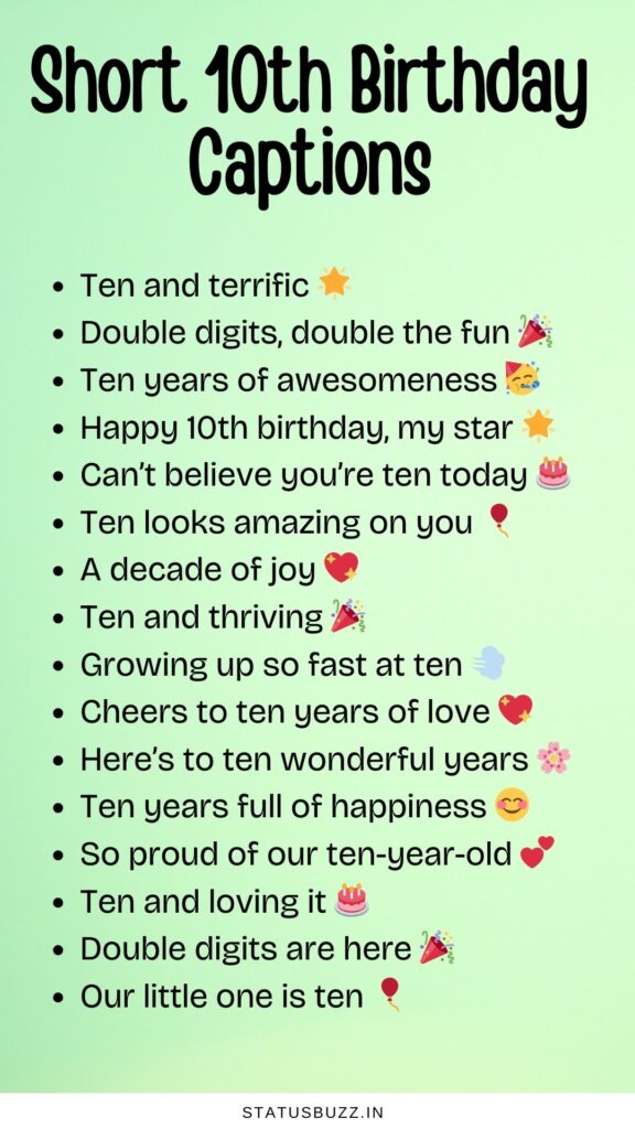 short 10th birthday captions