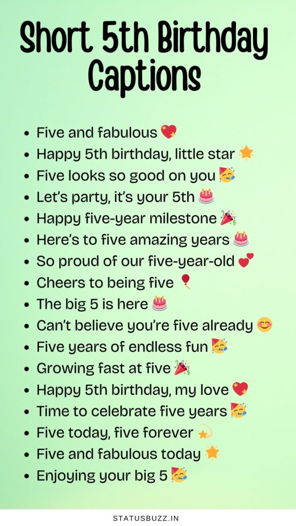 short 5th birthday captions