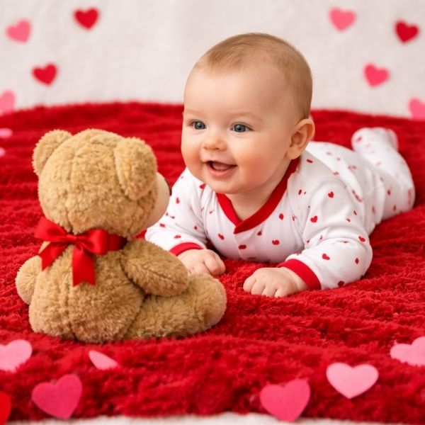 Tummy-Time Teddy Story Pose