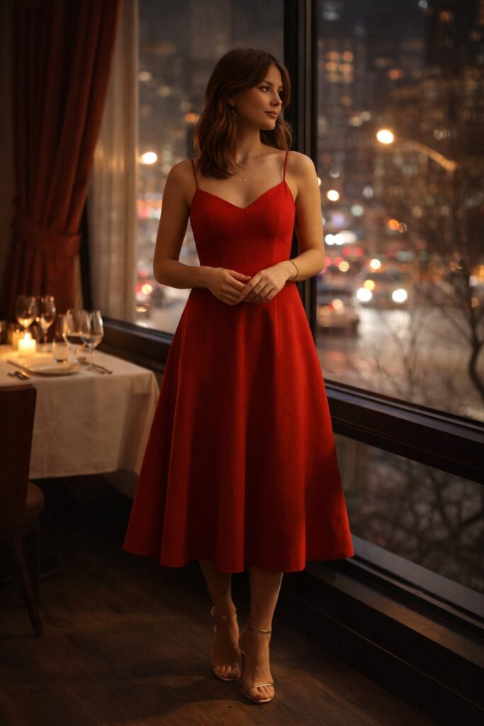 Classic Red Midi Dress for a Romantic Dinner