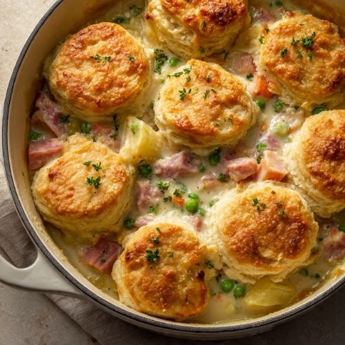 Ham Pot Pie with Biscuit Topping