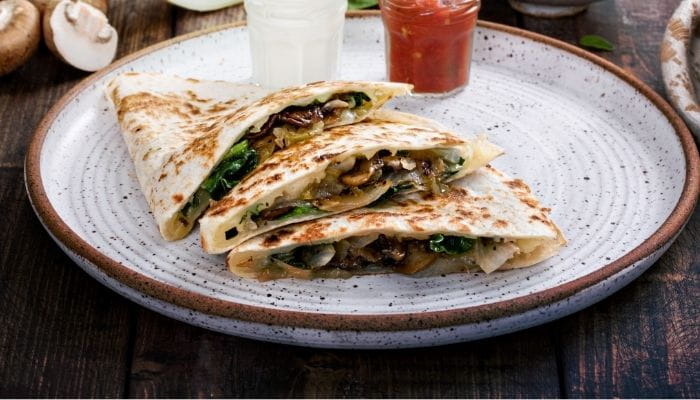 Spinach and Mushroom Breakfast Quesadilla
