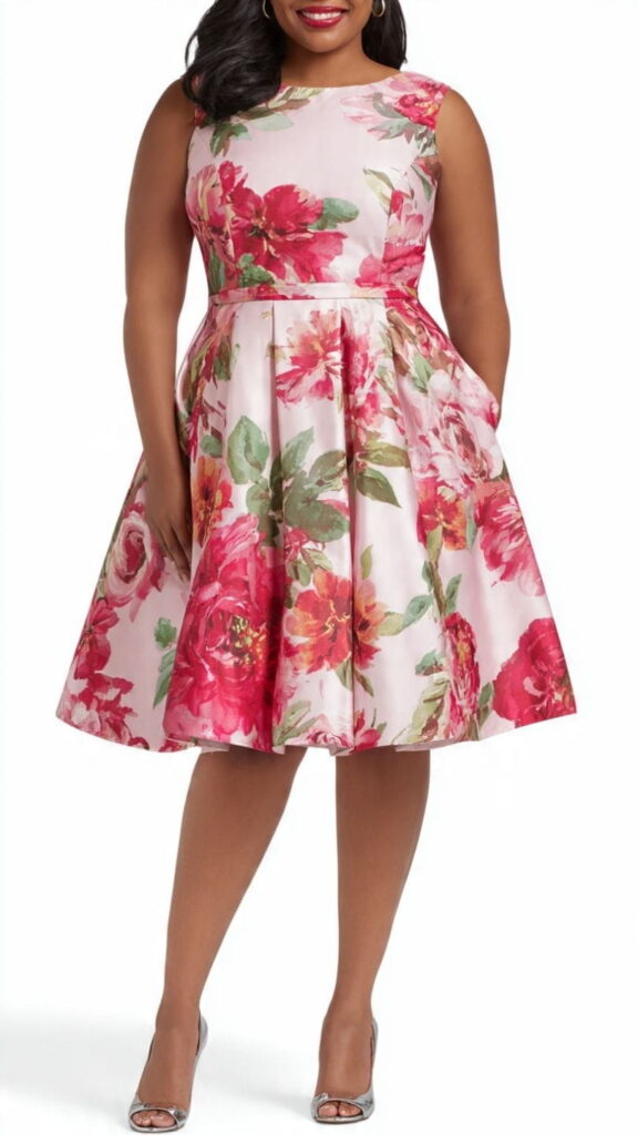 Pink Floral Fit-and-Flare Dress