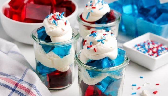 Red White and Blue Jell-O Jigglers Parfaits