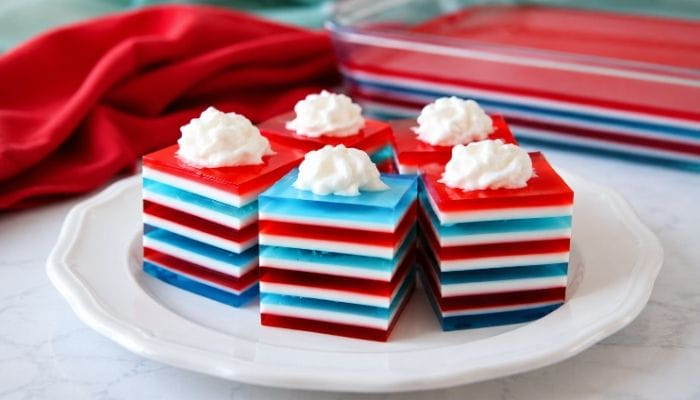 Red, White, and Blue Jello Squares for July 4th