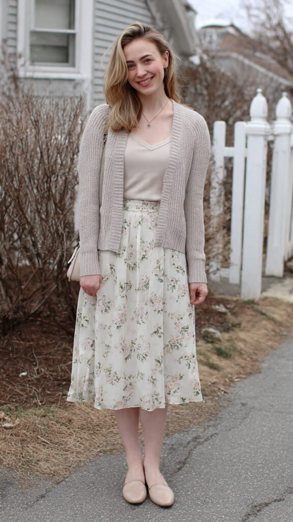 Romantic Cardigan with Floral Skirt
