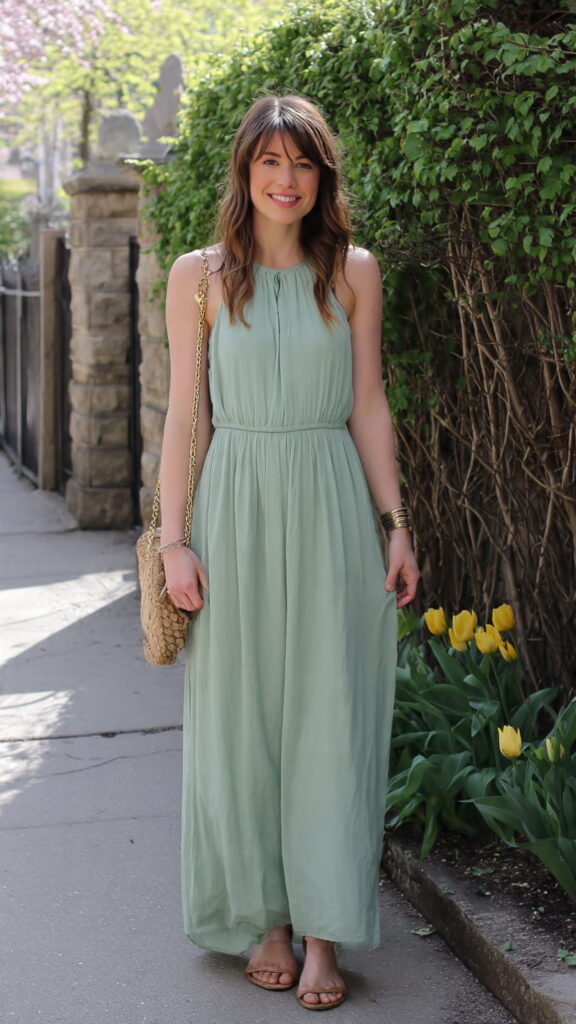 Soft Green Maxi Dress with Minimal Accessories
