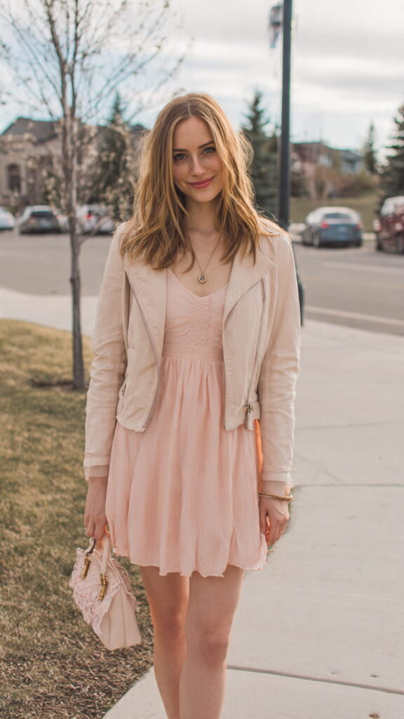 Soft Pastel Dress with Light Jacket
