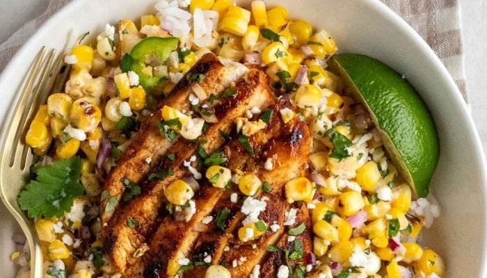 Street Corn Chicken Rice Bowls