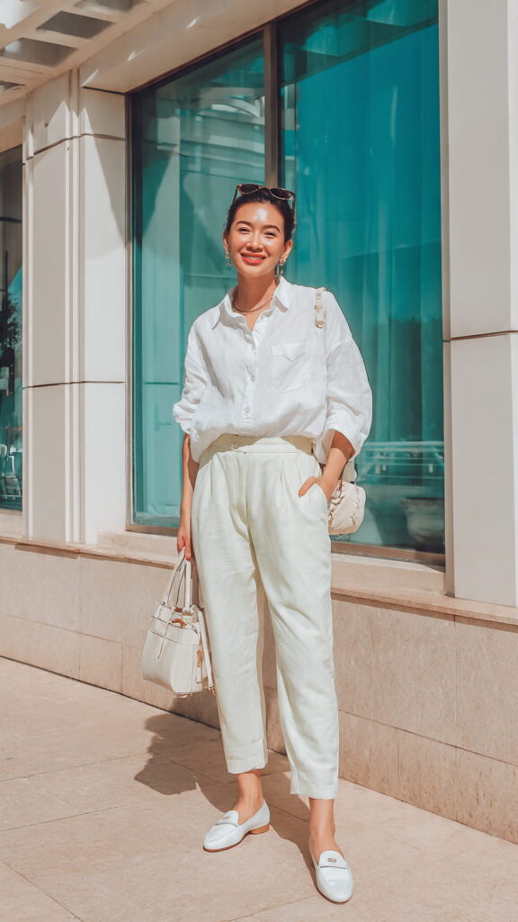 White Linen Shirt with Pastel Trousers