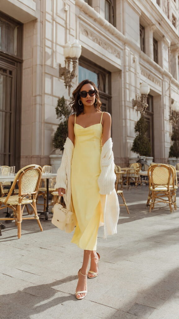 Yellow Midi Dress with Sandals