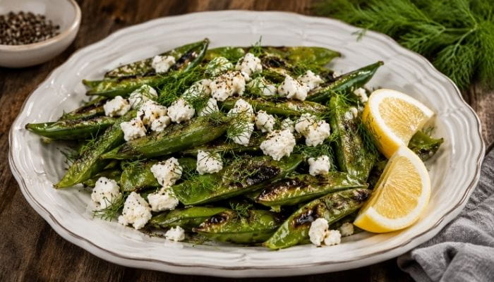 Charred Sugar Snap Peas with Lemon and Feta