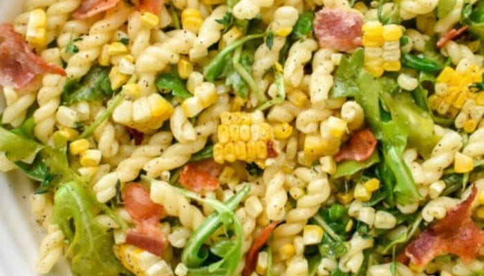 Corn Bacon and Arugula Pasta Salad