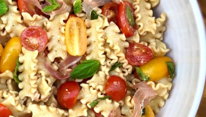 Marinated Tomato Pasta Salad with Prosciutto