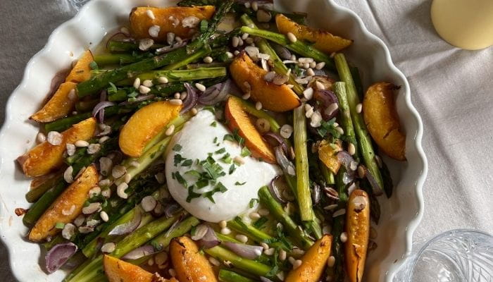 Peach and Burrata Lettuce Salad
