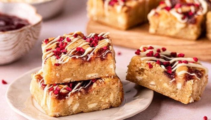 Raspberry and White Chocolate Blondies