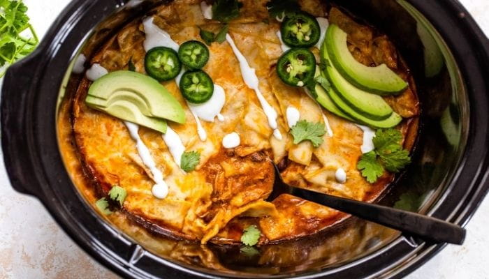 Slow Cooker Chicken Enchilada Casserole