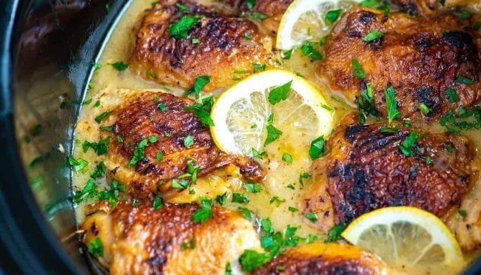 Slow Cooker Lemon Pepper Chicken Thighs