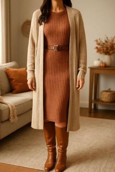Cozy Knit Dress with Boots