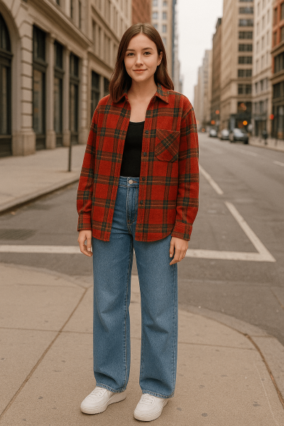 Flannel Shirt + Wide-Leg Jeans