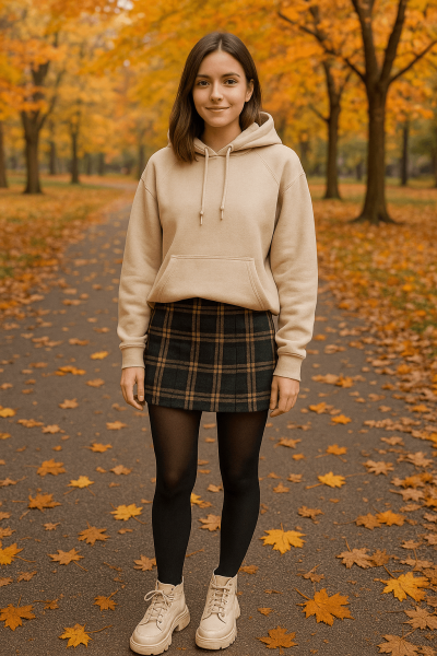 Hoodie + Mini Skirt + Tights
