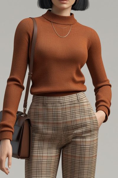 Mock Neck Sweater + Checked Trousers